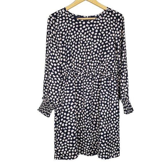 J. Crew Factory Dresses & Skirts - J. Crew Factory Cream Navy Blue Dot Dress Semi-Sheer Sleeves Dressy Party Size 6